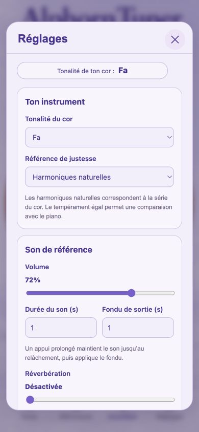 Aperçu de l’écran reglages